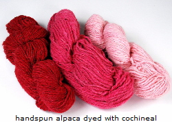 450 grams of handspun alpaca dyed with cochineal in 3 batches